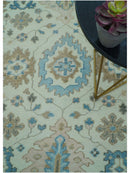 Custom Made Hand Knotted Beige and Blue Traditional Turkish Wool Area Rug
