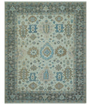 Custom Made Hand Knotted Beige and Blue Traditional Turkish Wool Area Rug