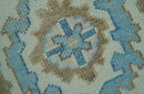 Custom Made Hand Knotted Beige and Blue Traditional Turkish Wool Area Rug