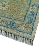 Beige and Blue Traditional Turkish Hand Knotted Wool Area Rug 9x12 Custom Made by The Rug Decor