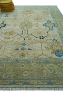 Beige and Blue Traditional Turkish Hand Knotted Wool Area Rug 9x12 Custom Made by The Rug Decor