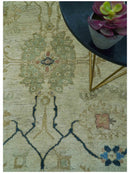 Beige and Blue Traditional Turkish Hand Knotted Wool Area Rug 9x12 Custom Made by The Rug Decor