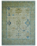 Beige and Blue Traditional Turkish Hand Knotted Wool Area Rug 9x12 Custom Made by The Rug Decor