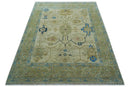 Beige and Blue Traditional Turkish Hand Knotted Wool Area Rug 9x12 Custom Made by The Rug Decor