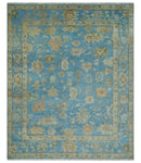 Custom Made Hand knotted Blue and Beige Traditional Oushak Wool Area Rug
