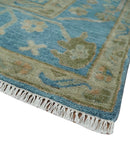 Custom Made Hand knotted Blue and Beige Traditional Oushak Wool Area Rug