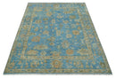 Custom Made Hand knotted Blue and Beige Traditional Oushak Wool Area Rug