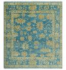 Custom Made Hand knotted Blue and Beige Traditional Oushak Wool Area Rug