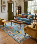 Blue and Ivory Traditional Oushak Wool Area Rug - Hand Knotted by The Rug Decor