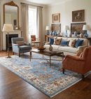 Blue and Ivory Turkish Oushak Traditional Custom Hand Knotted Handspun Wool Area Rug by The Rug Decor