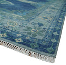 Custom Made Hand Knotted Blue and Silver Traditional Antique Style Wool Rug
