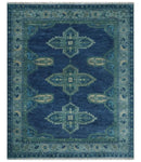 Custom Made Hand Knotted Blue and Silver Traditional Antique Style Wool Rug