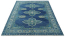 Custom Made Hand Knotted Blue and Silver Traditional Antique Style Wool Rug