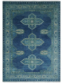Custom Made Hand Knotted Blue and Silver Traditional Antique Style Wool Rug