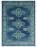 Custom Made Hand Knotted Blue and Silver Traditional Antique Style Wool Rug