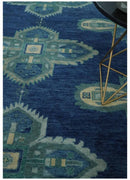 Custom Made Hand Knotted Blue and Silver Traditional Antique Style Wool Rug