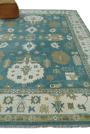 Custom Made Hand Knotted Blue, Ivory and Beige Traditional Oushak Wool Rug