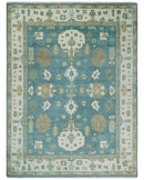 Custom Made Hand Knotted Blue, Ivory and Beige Traditional Oushak Wool Rug