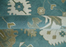 Custom Made Hand Knotted Blue, Ivory and Beige Traditional Oushak Wool Rug