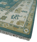 Custom Made Hand Knotted Blue, Ivory and Beige Traditional Oushak Wool Rug