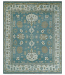 Custom Made Hand Knotted Blue, Ivory and Beige Traditional Oushak Wool Rug