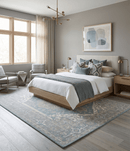 Wool Area Rug Hand Knotted Traditional Heriz Geometric Blue Ivory Camel Gray Persian