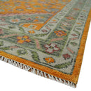 Hand Knotted Wool Area Rug - Carrot Red and Silver Heriz Traditional