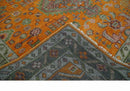 Hand Knotted Wool Area Rug - Carrot Red and Silver Heriz Traditional