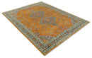 Hand Knotted Wool Area Rug - Carrot Red and Silver Heriz Traditional