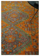 Hand Knotted Wool Area Rug - Carrot Red and Silver Heriz Traditional