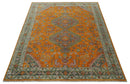 Hand Knotted Wool Area Rug - Carrot Red and Silver Heriz Traditional