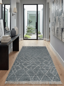Hand Knotted Moroccan Trellis Charcoal and Ivory Wool Area Rug by The Rug Decor