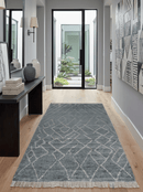 Hand Knotted Moroccan Trellis Charcoal and Ivory Wool Area Rug