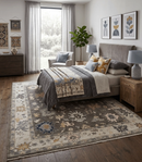 Hand Knotted Wool Area Rug Dark Gray Beige Traditional Design by The Rug Decor