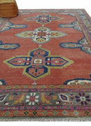 Hand Knotted Wool Rug Dark Peach and Silver - Traditional
