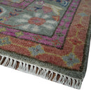 Hand Knotted Wool Rug Dark Peach and Silver - Traditional