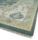 Custom Made Hand Knotted Dark Teal, Ivory and Beige Traditional Multi Size Oushak Wool Rug