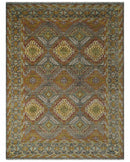 Custom Made Hand Knotted Gold and Gray Multi Size Oriental Traditional Wool Area Rug