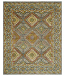 Custom Made Hand Knotted Gold and Gray Multi Size Oriental Traditional Wool Area Rug