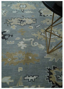 Hand Knotted Wool Area Rug with Silver and Beige Traditional Oushak Pattern Design