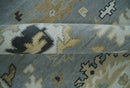 Hand Knotted Wool Area Rug with Silver and Beige Traditional Oushak Pattern Design