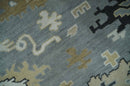 Hand Knotted Wool Area Rug with Silver and Beige Traditional Oushak Pattern Design