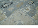 Hand Knotted Wool Area Rug with Silver and Beige Traditional Oushak Pattern Design