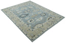 Hand Knotted Wool Area Rug with Silver and Beige Traditional Oushak Pattern Design