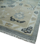 Hand Knotted Wool Area Rug with Silver and Beige Traditional Oushak Pattern Design