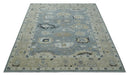 Hand Knotted Wool Area Rug with Silver and Beige Traditional Oushak Pattern Design