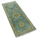 Custom Made Hand Knotted Green And Blue Oushak Runner Wool Rug by The Rug Decor