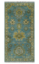Custom Made Hand Knotted Green And Blue Oushak Runner Wool Rug by The Rug Decor