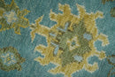 Custom Made Hand Knotted Green And Blue Oushak Runner Wool Rug by The Rug Decor
