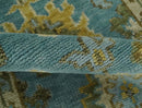 Custom Made Hand Knotted Green And Blue Oushak Runner Wool Rug by The Rug Decor